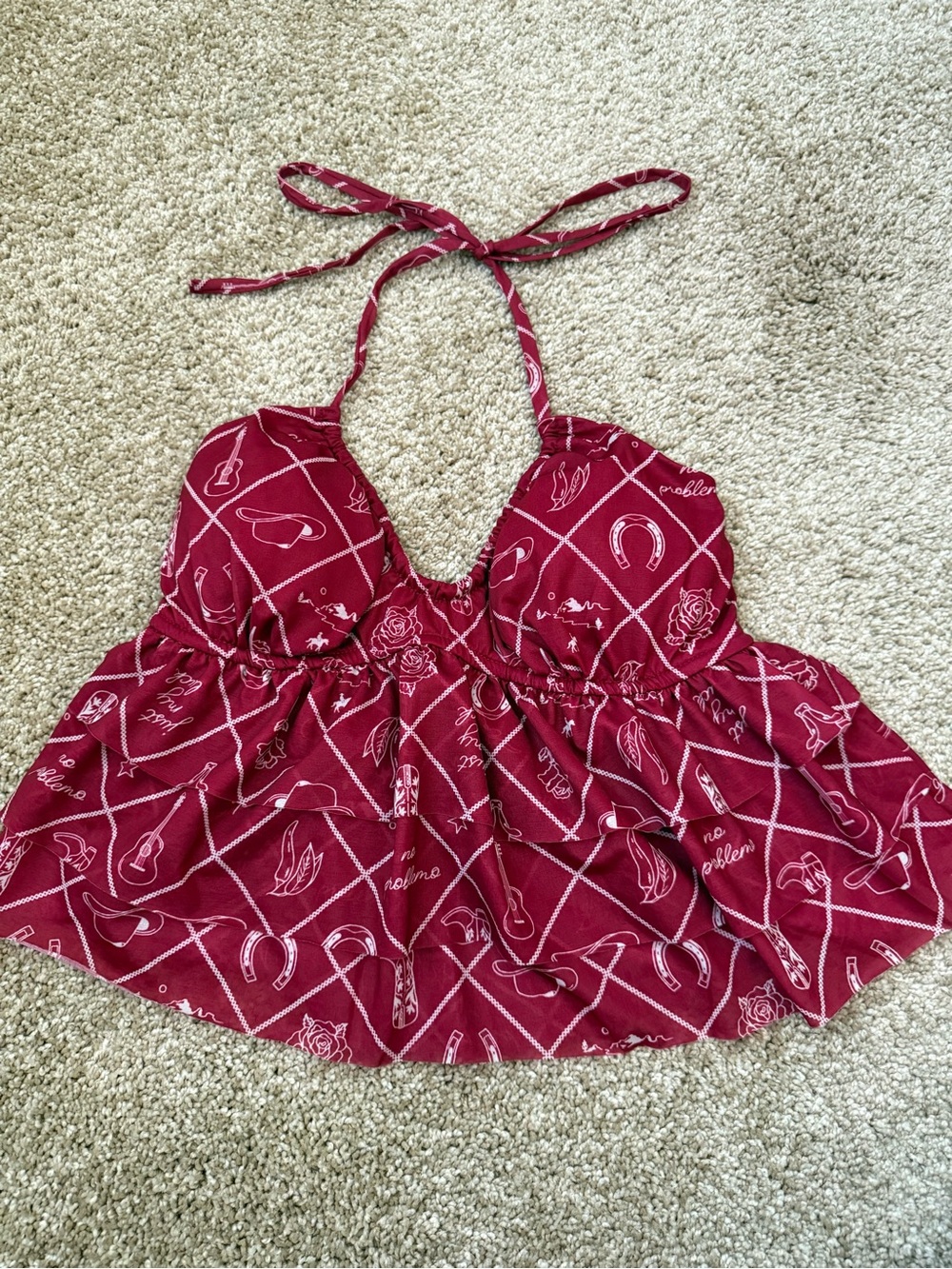 Wild Fable Red Western Cowgirl Halter Peplum Top – Size S
